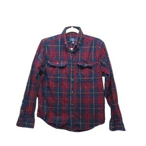 🍑GEORGE Men Flannel Shirt Fall Winter Button-Down Pocket Casual Plaid S(34-36)